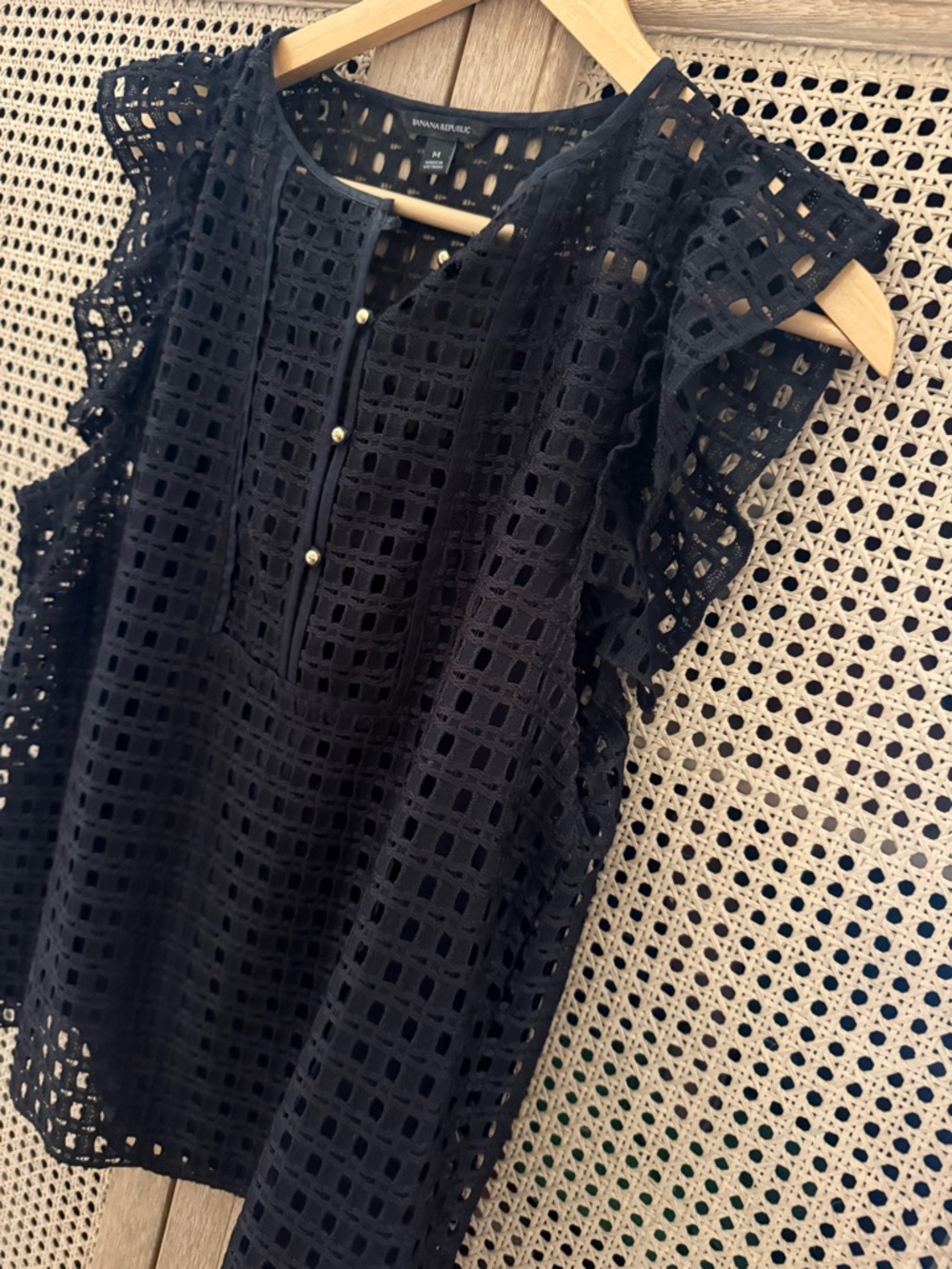 Banana Republic Black Eyelet Ruffle Sleeve Blouse
